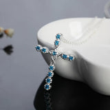 925 Silver Cross Pendant Necklace Zircon Crystal Gift
