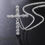 925 Silver Cross Pendant Necklace Zircon Crystal Gift