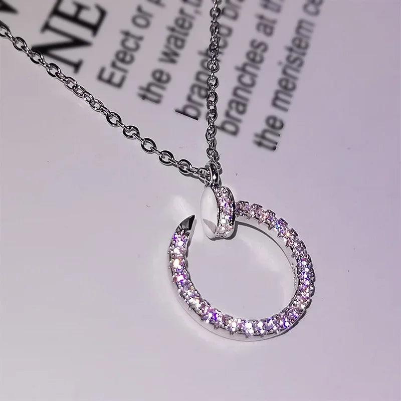 Geometric Nail Necklace with Cubic Zirconia Pendant