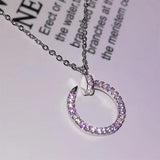 Geometric Nail Necklace with Cubic Zirconia Pendant