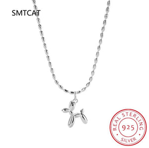 925 Silver Balloon Dog Pendant Necklace Platinum Plated Chain Women