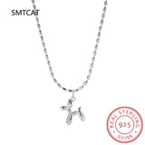 925 Silver Balloon Dog Pendant Necklace Platinum Plated Chain Women