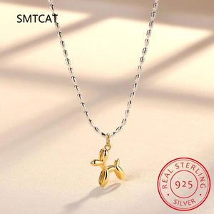 925 Silver Balloon Dog Pendant Necklace Platinum Plated Chain Women