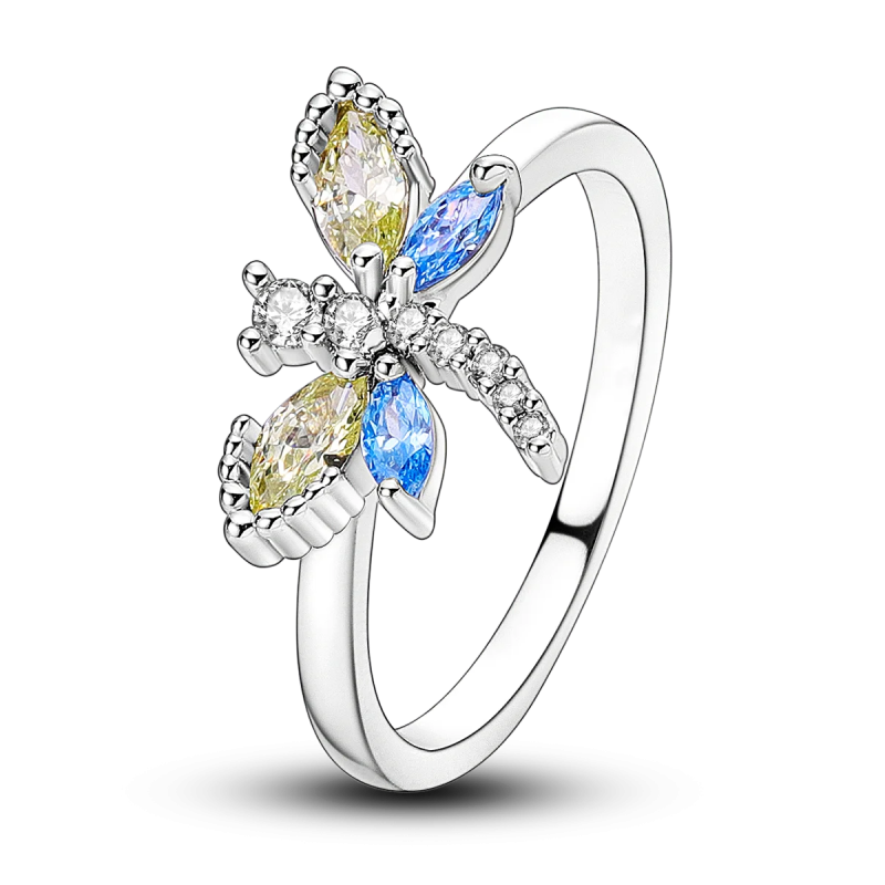 925 Silver Pink Heart Crown Star Moon Snowflake Zircon Rings