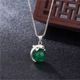 925 Silver Dolphin Emerald Pendant Necklace Women Gift Jewelry