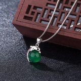 925 Silver Dolphin Emerald Pendant Necklace Women Gift Jewelry