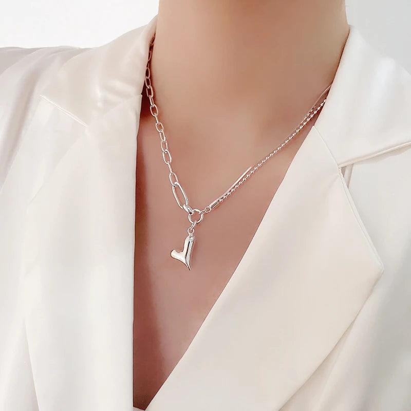 925 Silver Heart Pendant Necklace Romantic Gift Jewelry