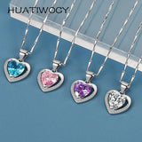 925 Silver Heart Pendant Necklace with Zircon Gemstone for Women