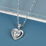 925 Silver Heart Pendant Necklace with Zircon Gemstone for Women