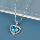 925 Silver Heart Pendant Necklace with Zircon Gemstone for Women