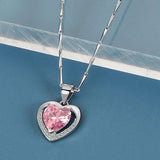 925 Silver Heart Pendant Necklace with Zircon Gemstone for Women