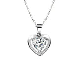 925 Silver Heart Pendant Necklace with Zircon Gemstone for Women
