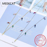 925 Silver CZ Square Tassel Necklace Colorful Choker