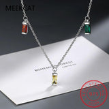 925 Silver CZ Square Tassel Necklace Colorful Choker