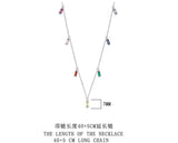 925 Silver CZ Square Tassel Necklace Colorful Choker