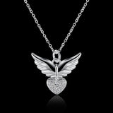 925 Silver Necklace Heart & Angel Wings Pendant Chain Jewelry