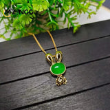 925 Silver Green Agate Rabbit Pendant Ice Green Chalcedony Bunny Necklace