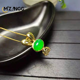 925 Silver Green Agate Rabbit Pendant Ice Green Chalcedony Bunny Necklace
