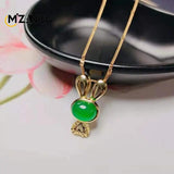 925 Silver Green Agate Rabbit Pendant Ice Green Chalcedony Bunny Necklace