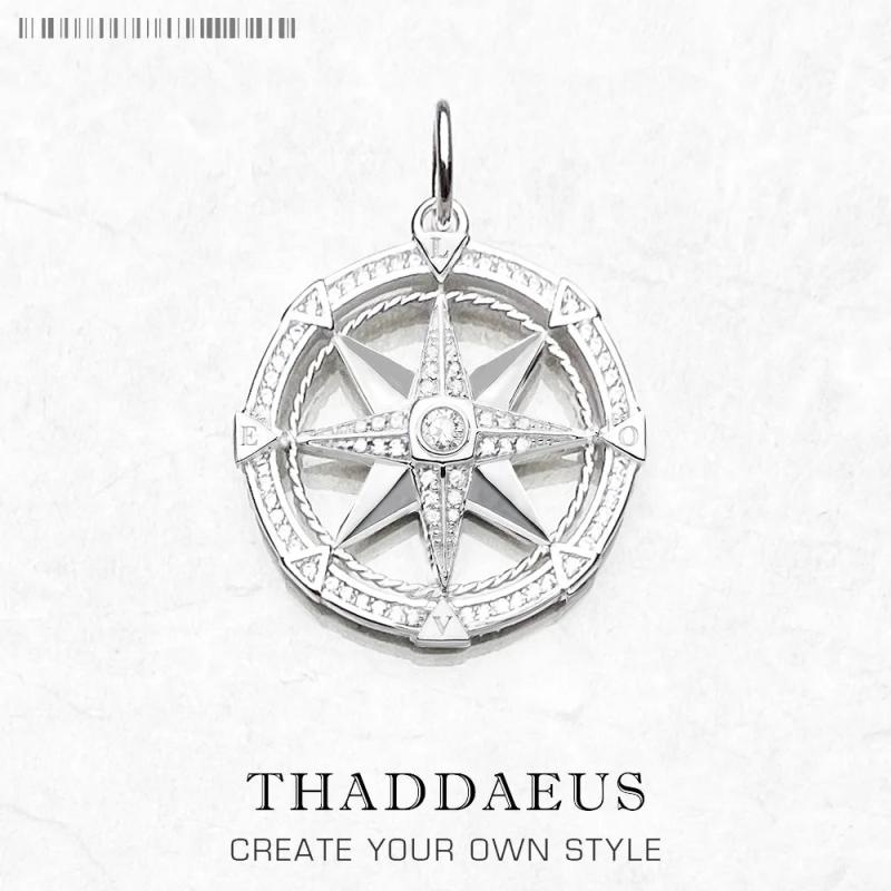 925 Sterling Silver Compass Pendant Necklace Men Women Lucky Gift