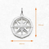925 Sterling Silver Compass Pendant Necklace Men Women Lucky Gift