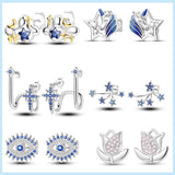 925 Silver Star Evil Eyes Earrings Sparkling Zircon Ear Studs