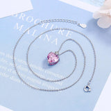S925 Silver Diamond Pink Heart Pendant Chain Necklace