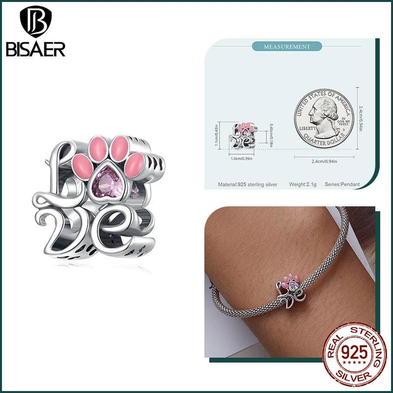 925 Silver Heart Pink Ribbon Charm Bead Unicorn Pendant