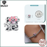 925 Silver Heart Pink Ribbon Charm Bead Unicorn Pendant
