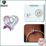 925 Silver Heart Pink Ribbon Charm Bead Unicorn Pendant