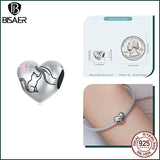 925 Silver Heart Pink Ribbon Charm Bead Unicorn Pendant