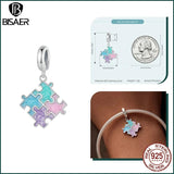 925 Silver Heart Pink Ribbon Charm Bead Unicorn Pendant