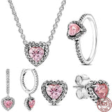 925 Silver Pink Heart Dazzling Jewelry Set