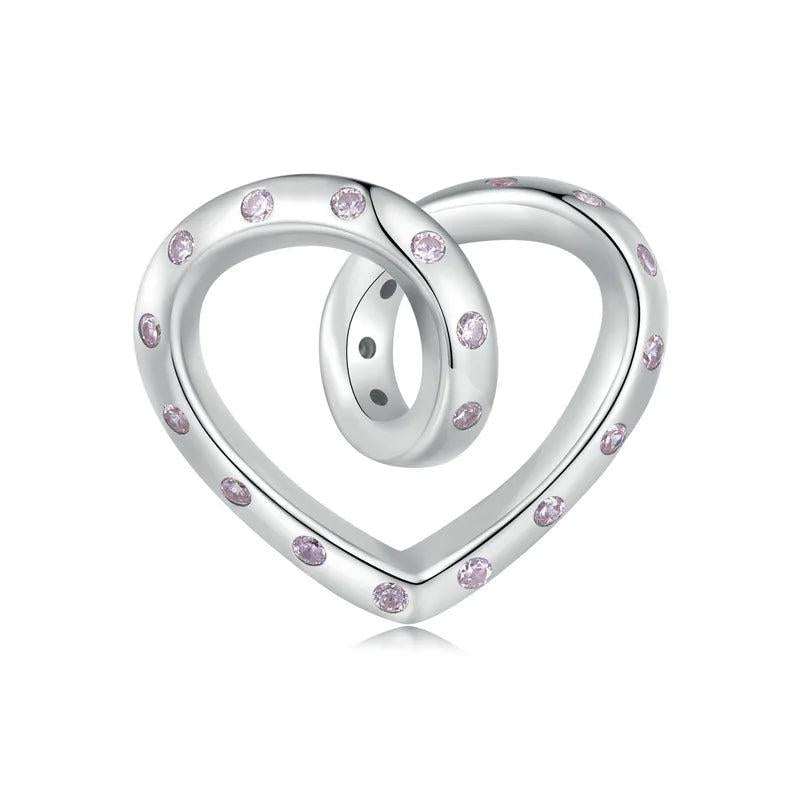925 Silver Pink Couple Heart Charm Bead Dolphin Star Pendant