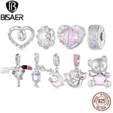 925 Silver Pink Couple Heart Charm Bead Dolphin Star Pendant