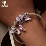 925 Silver Pink Couple Heart Charm Bead Dolphin Star Pendant