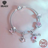 925 Silver Pink Couple Heart Charm Bead Dolphin Star Pendant