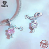 925 Silver Pink Couple Heart Charm Bead Dolphin Star Pendant