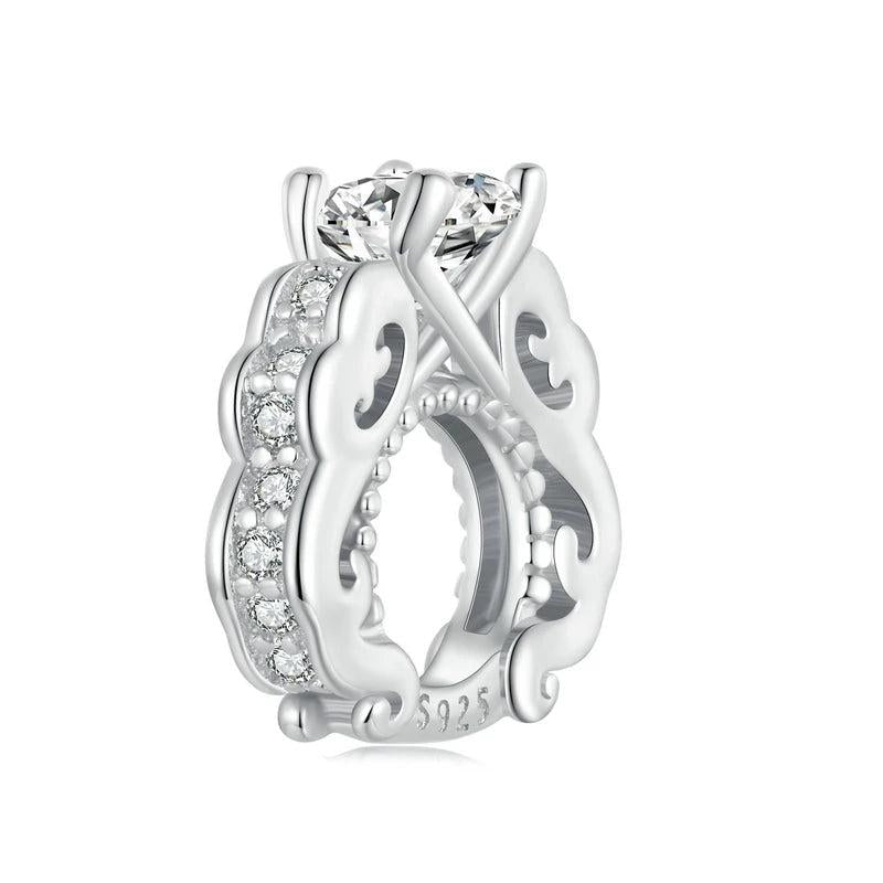 925 Silver Wedding Ring Septal Bead Heart Charms Bracelet DIY