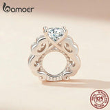 925 Silver Wedding Ring Septal Bead Heart Charms Bracelet DIY