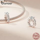 925 Silver Wedding Ring Septal Bead Heart Charms Bracelet DIY