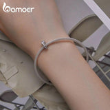 925 Silver Wedding Ring Septal Bead Heart Charms Bracelet DIY