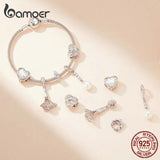 925 Silver Wedding Ring Septal Bead Heart Charms Bracelet DIY