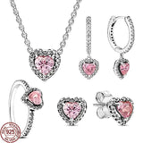 925 Sterling Silver Pink Heart Dazzling Light Jewelry Set
