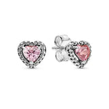 925 Sterling Silver Pink Heart Dazzling Light Jewelry Set