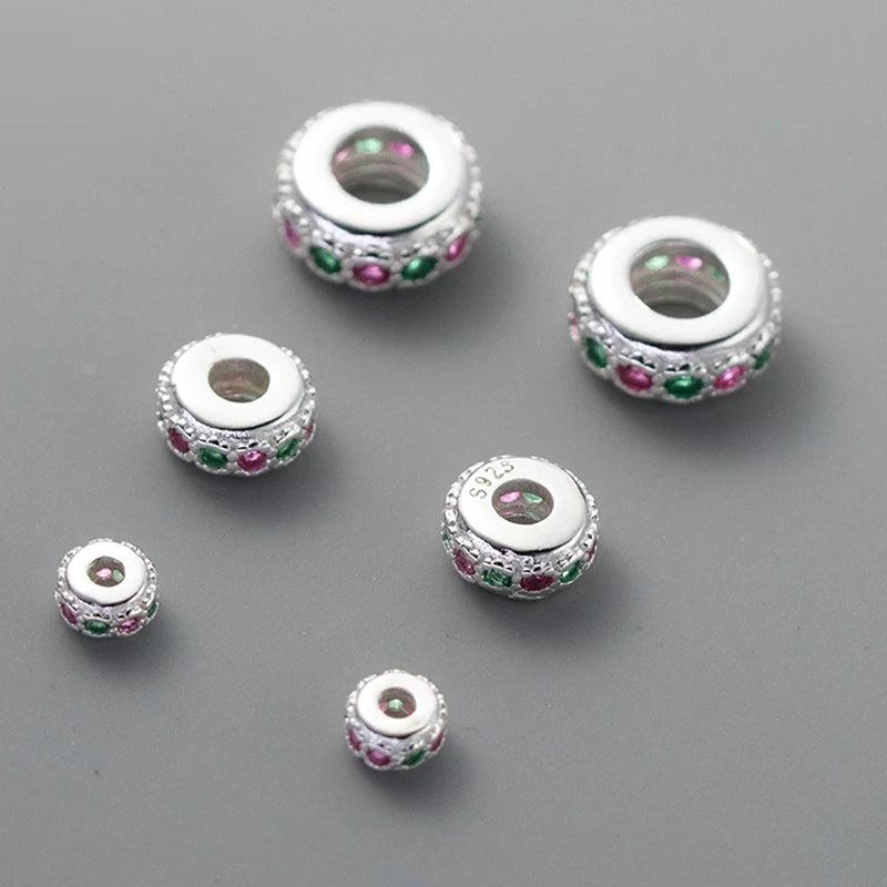 925 Sterling Silver Zircon Wheel Charm Beads DIY Jewelry Making