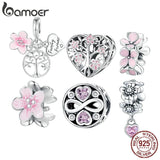 925 Silver Pink Flower Spacer Beads Tree of Life Charms Bracelet Making