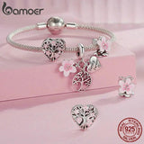 925 Silver Pink Flower Spacer Beads Tree of Life Charms Bracelet Making