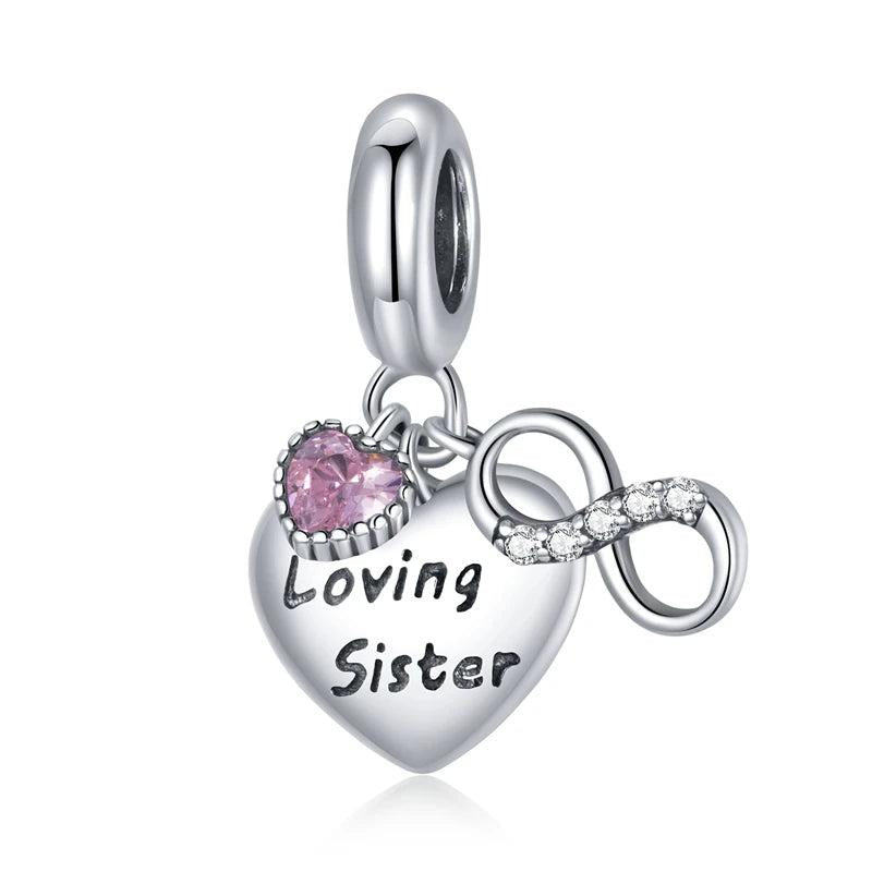 925 Sterling Silver Family Heart Charms Beads for DIY Bracelets Necklace