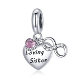 925 Sterling Silver Family Heart Charms Beads for DIY Bracelets Necklace